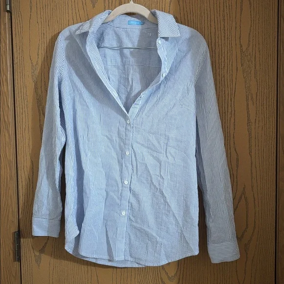 J. McLaughlin women long sleeve Seersucker Stripe Button Front Blouse Blue XS - Picture 1 of 4